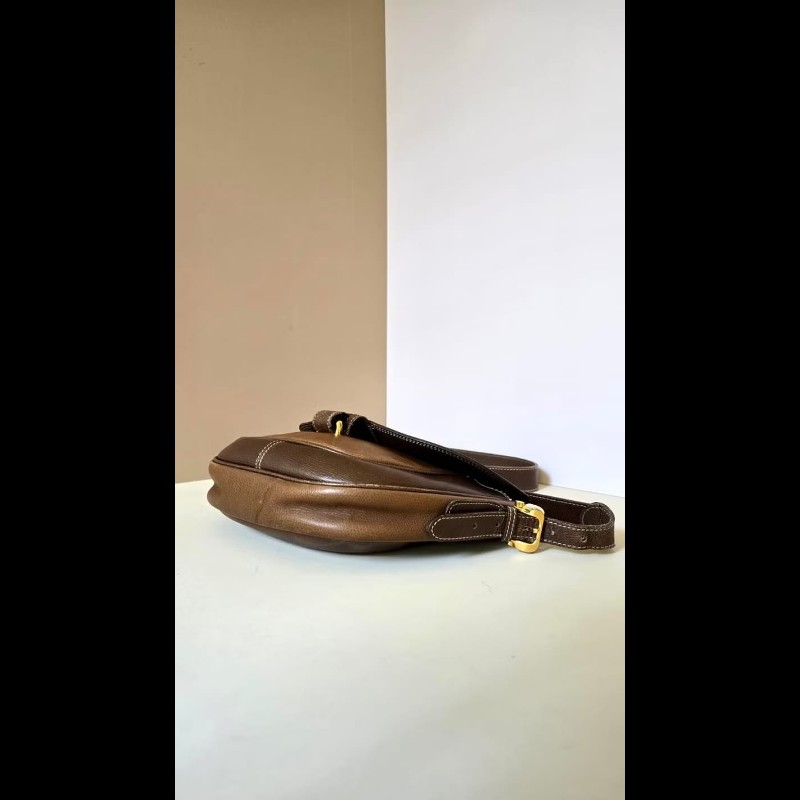 【LA LUNE】絕版古董包 Loewe咖啡色馬鞍側背包 斜背包 皮革包 單肩包 中古包-5