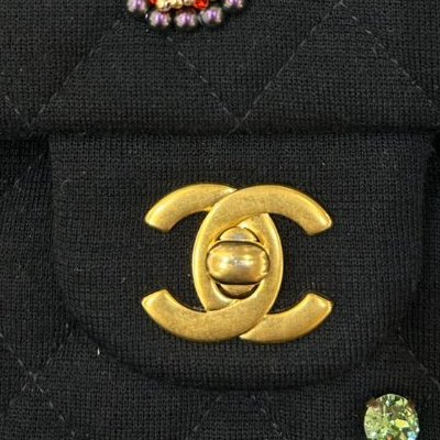 CHANEL黑布面寶石造型CF25-9