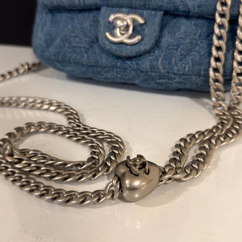 Chanel 23p MiniCf牛仔愛心調節扣大方胖 #已絕版收藏款 #全配全新帶膜-9
