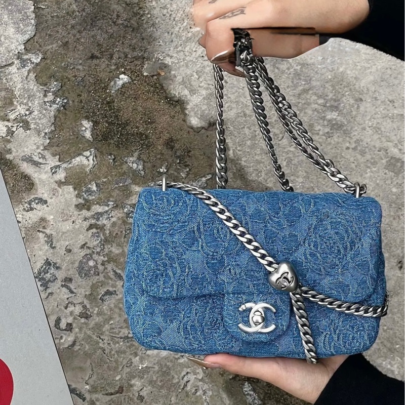 🈶台灣購證 #全新全配 香奈兒Cf20牛仔愛心調節扣23p cf大mini-1