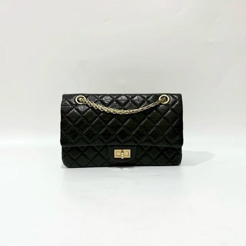 Chanel黑色復古金釦揉製牛皮2.55 24CM側背包A37586