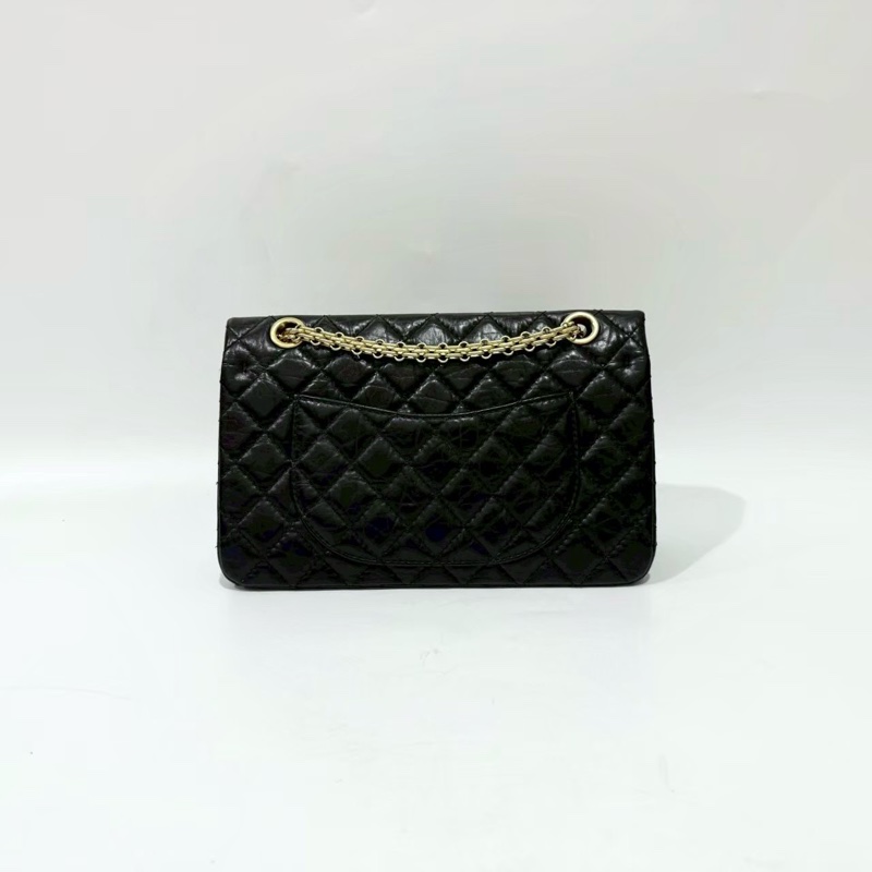 Chanel黑色復古金釦揉製牛皮2.55 24CM側背包A37586-1