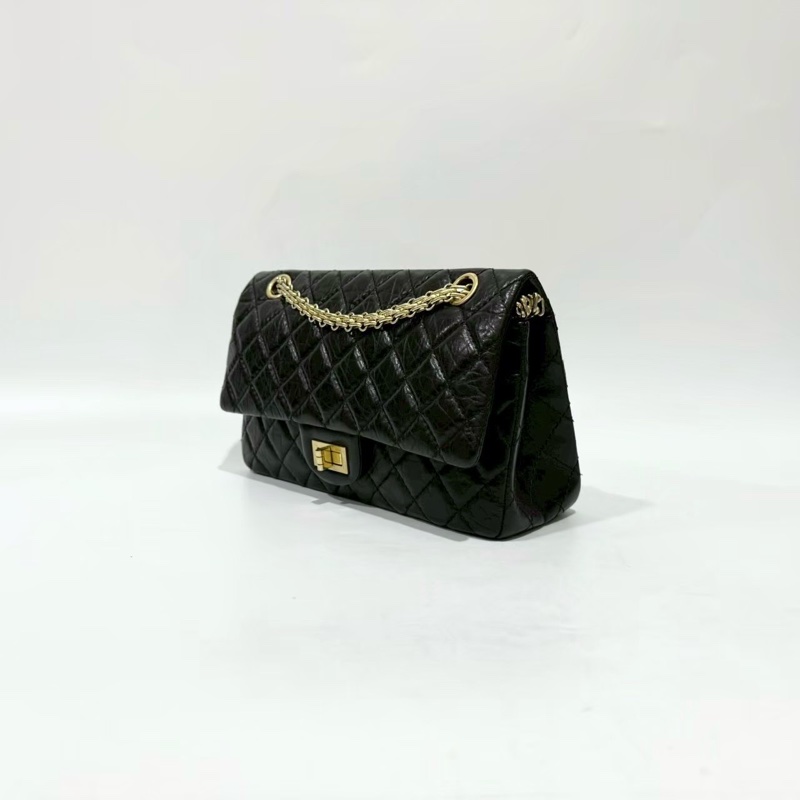 Chanel黑色復古金釦揉製牛皮2.55 24CM側背包A37586-2