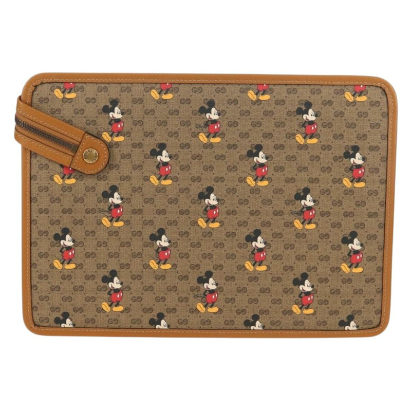 【日本直送】GUCCI GUCCIxDisney GG Supreme 手拿包 PVC 米色金色 602552 正品 152362M-1
