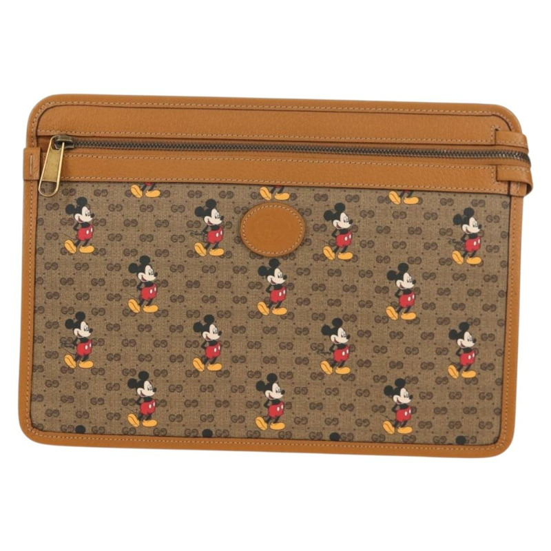 【日本直送】GUCCI GUCCIxDisney GG Supreme 手拿包 PVC 米色金色 602552 正品 152362M-12