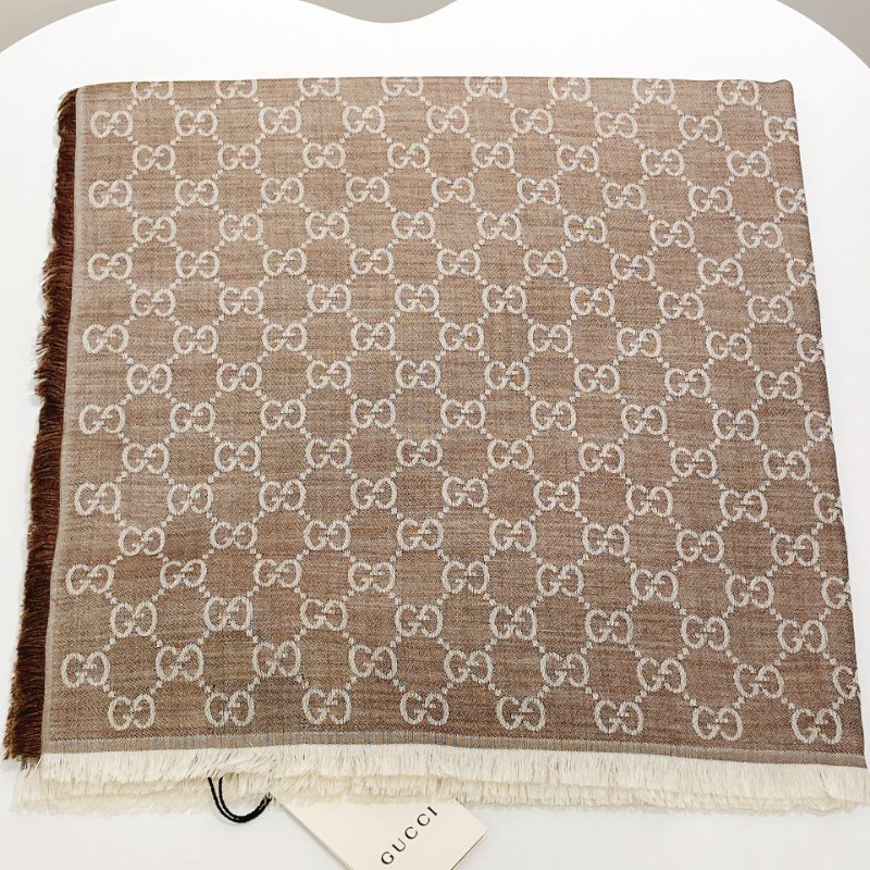 TW4560 Gucci 古馳gg花紋方巾 Square GG Logo Scarf 140 x 140cm 80%Wool 20% Silk Brown-1