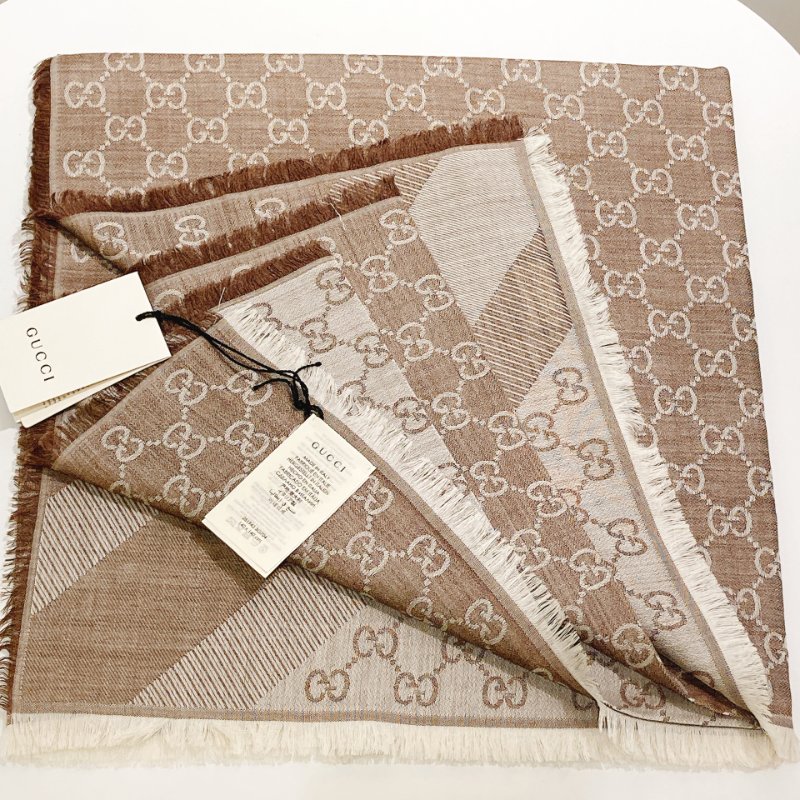 TW4560 Gucci 古馳gg花紋方巾 Square GG Logo Scarf 140 x 140cm 80%Wool 20% Silk Brown-4