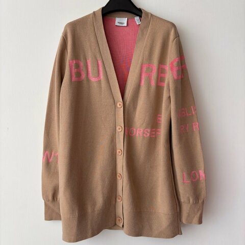 ::BURBERRY:: 新款羊毛開襟衫 駝色粉桃色毛衣外套