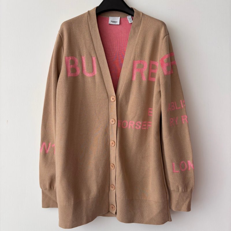 ::BURBERRY:: 新款羊毛開襟衫 駝色粉桃色毛衣外套-0