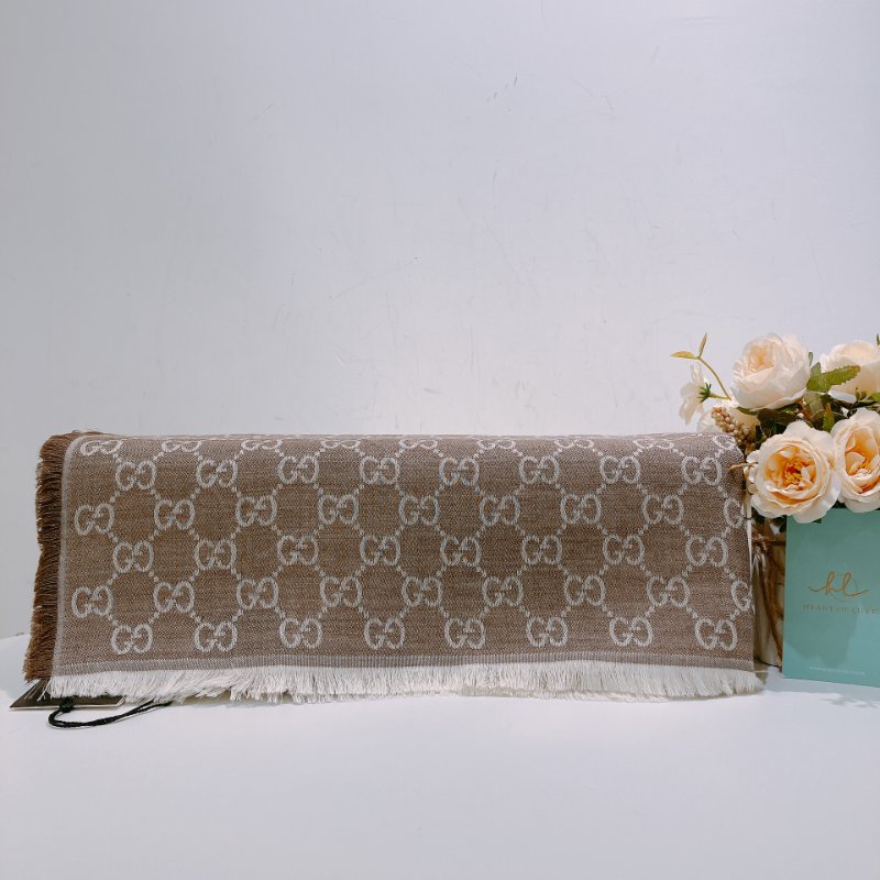 TW4561 Gucci 古馳gg花紋方巾 Square GG Logo Scarf 140 x 140cm 80%Wool 20% Silk Brown-0