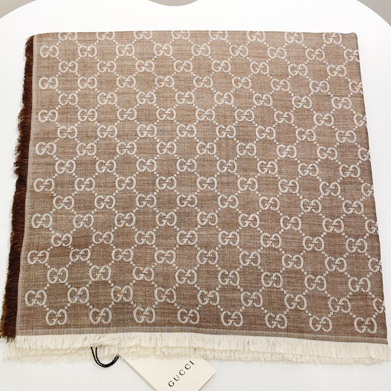 TW4561 Gucci 古馳gg花紋方巾 Square GG Logo Scarf 140 x 140cm 80%Wool 20% Silk Brown-1