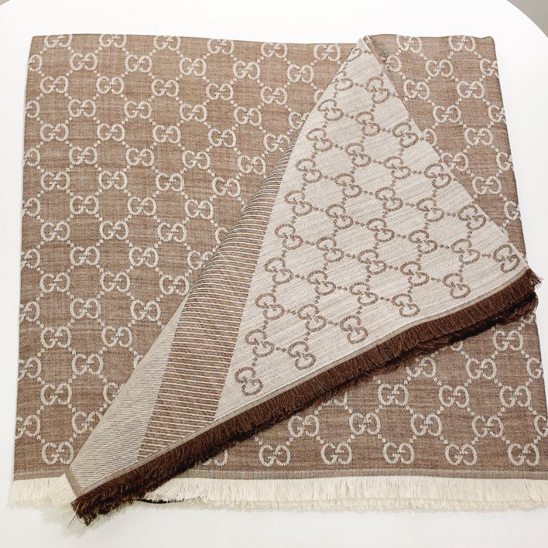 TW4561 Gucci 古馳gg花紋方巾 Square GG Logo Scarf 140 x 140cm 80%Wool 20% Silk Brown-7