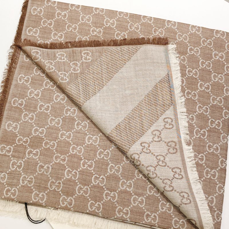 TW4562 Gucci 古馳gg花紋方巾 Square GG Logo Scarf 140 x 140cm 80%Wool 20% Silk Brown-2