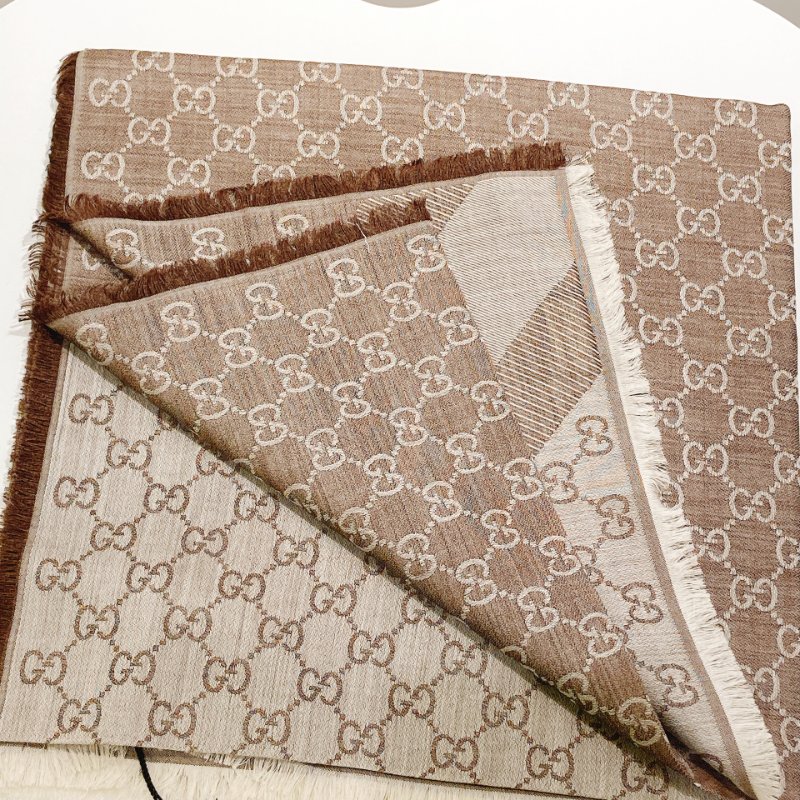 TW4562 Gucci 古馳gg花紋方巾 Square GG Logo Scarf 140 x 140cm 80%Wool 20% Silk Brown-3