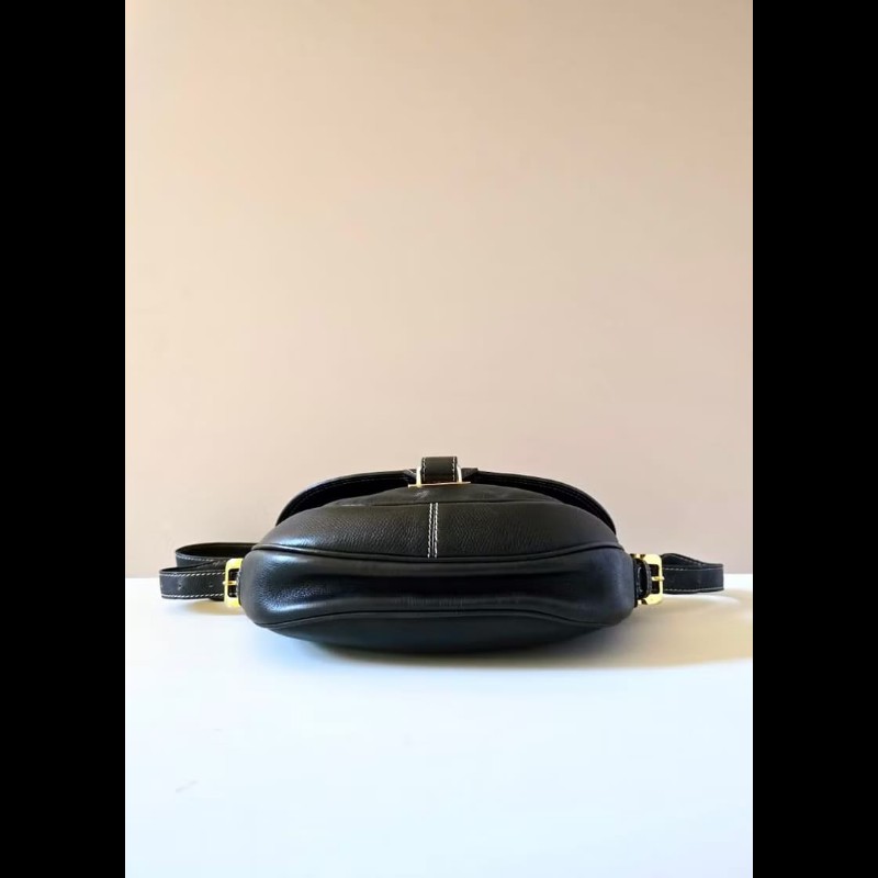 【LA LUNE】絕版古董包 Loewe黑金色馬鞍側背包 斜背包 皮革包 單肩包 中古包-2