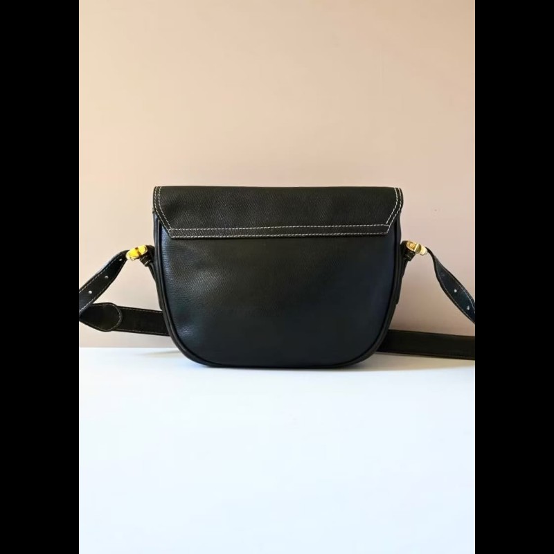 【LA LUNE】絕版古董包 Loewe黑金色馬鞍側背包 斜背包 皮革包 單肩包 中古包-3