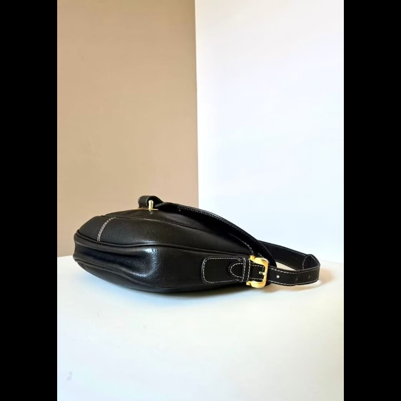 【LA LUNE】絕版古董包 Loewe黑金色馬鞍側背包 斜背包 皮革包 單肩包 中古包-4