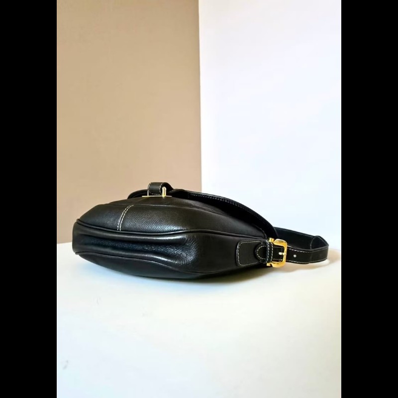 【LA LUNE】絕版古董包 Loewe黑金色馬鞍側背包 斜背包 皮革包 單肩包 中古包-6