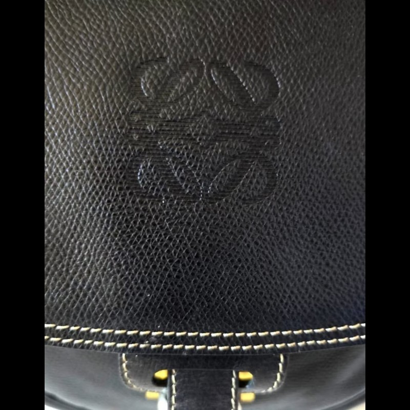 【LA LUNE】絕版古董包 Loewe黑金色馬鞍側背包 斜背包 皮革包 單肩包 中古包-7