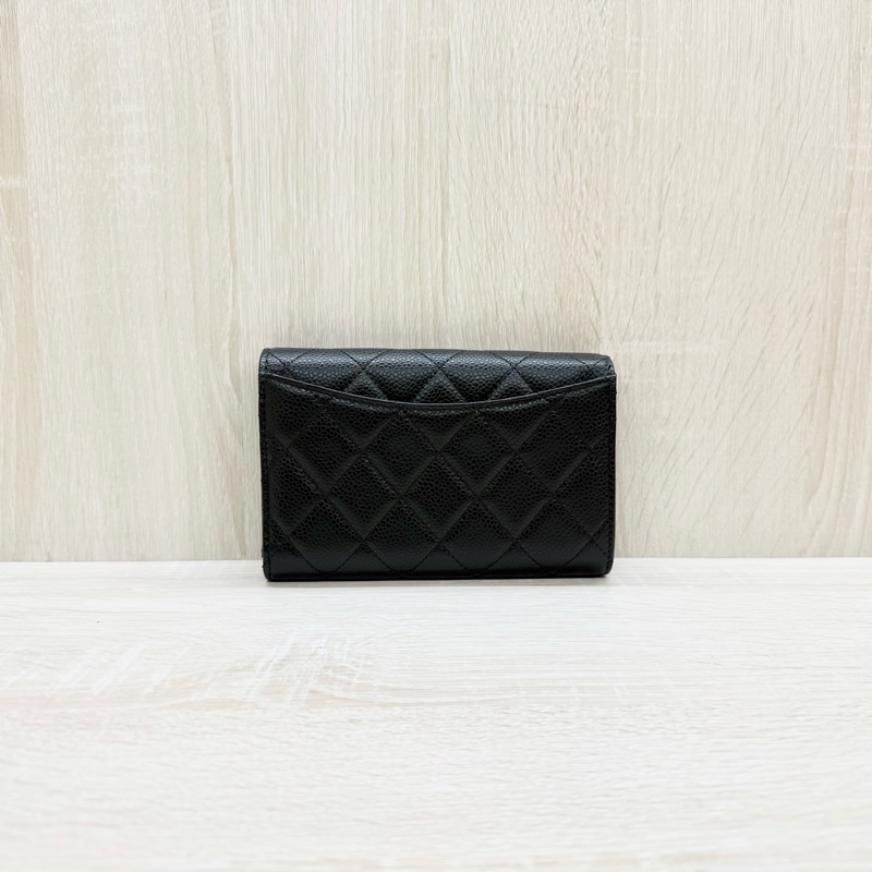 CHANEL黑色牛皮金釦三折中夾AP0232-1