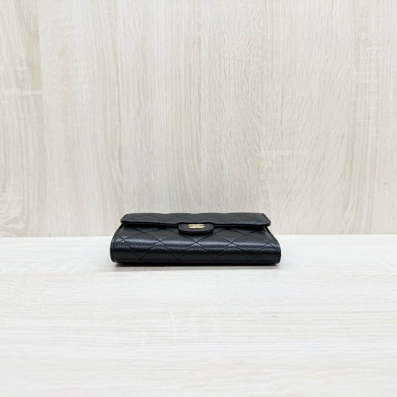 CHANEL黑色牛皮金釦三折中夾AP0232-5