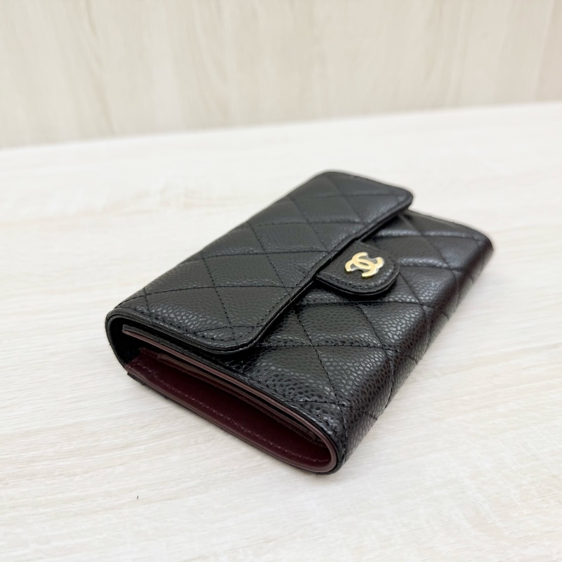 CHANEL黑色牛皮金釦三折中夾AP0232-8