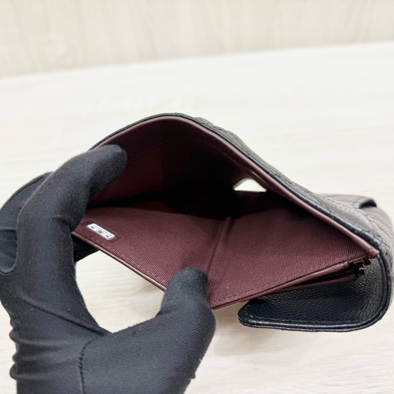 CHANEL黑色牛皮金釦三折中夾AP0232-10