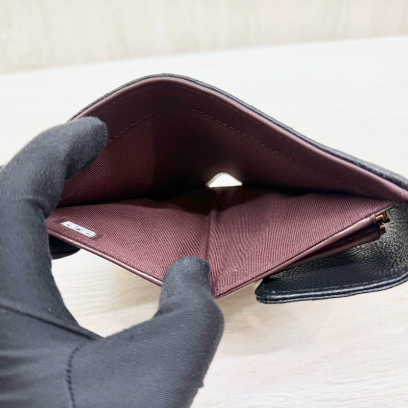 CHANEL黑色牛皮金釦三折中夾AP0232-11