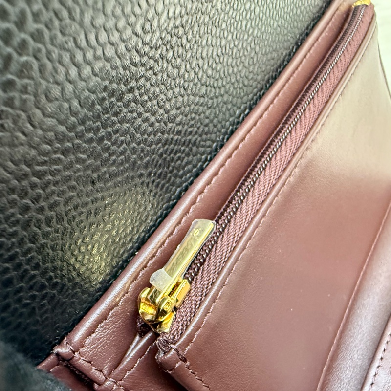 CHANEL黑色牛皮金釦三折中夾AP0232-12