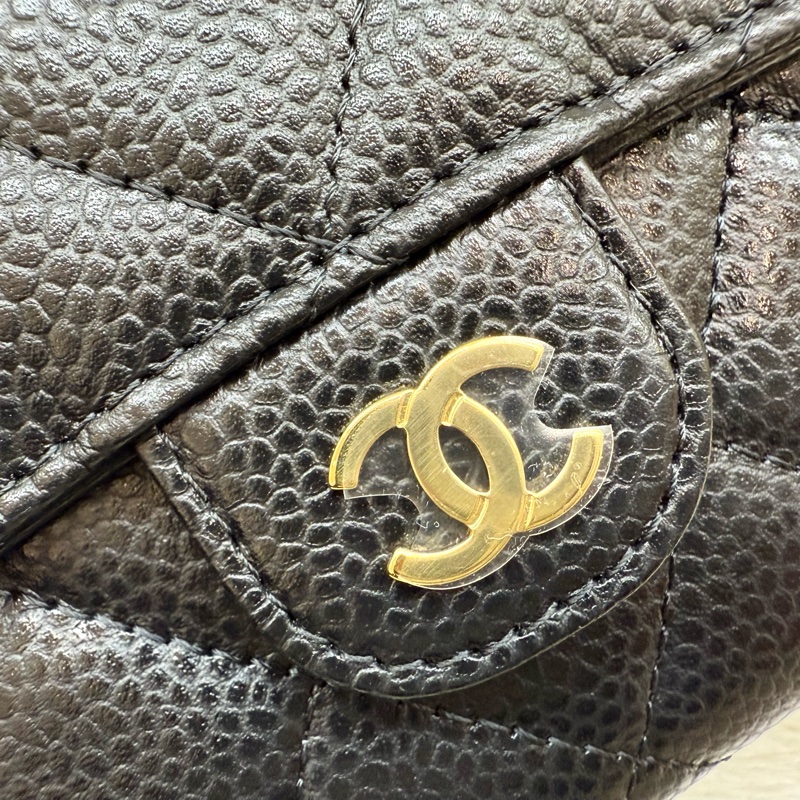 CHANEL黑色牛皮金釦三折中夾AP0232-13