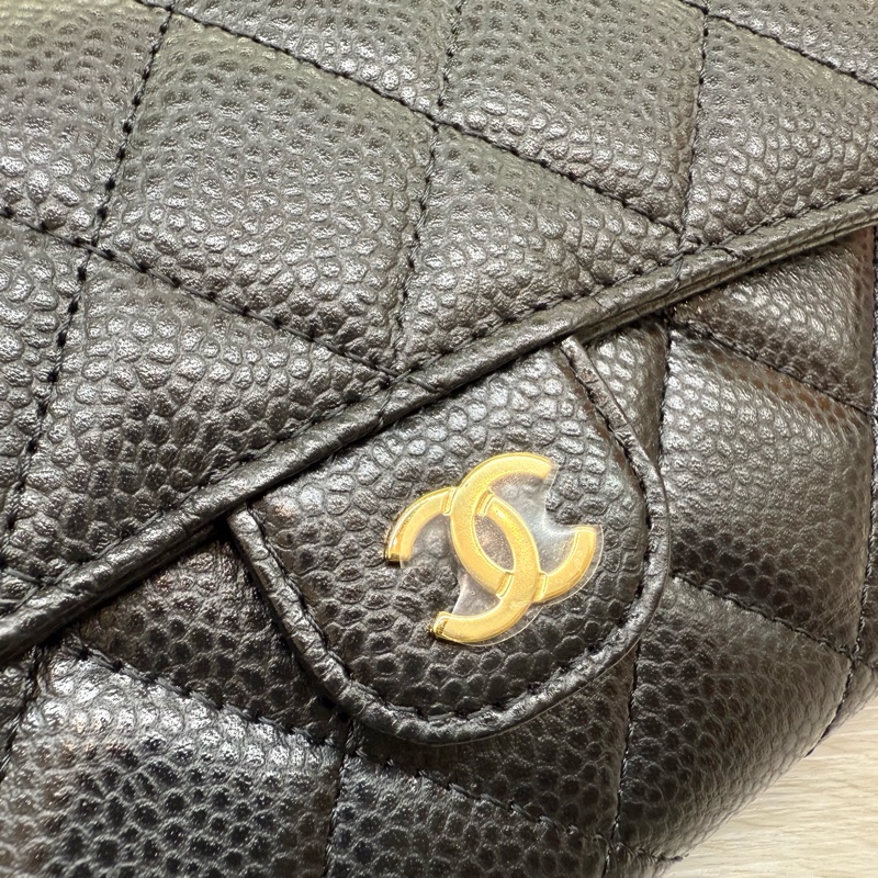 CHANEL黑色牛皮金釦三折中夾AP0232-14