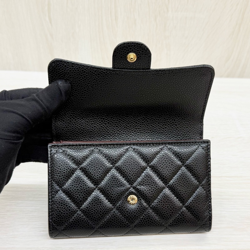 CHANEL黑色牛皮金釦三折中夾AP0232-16