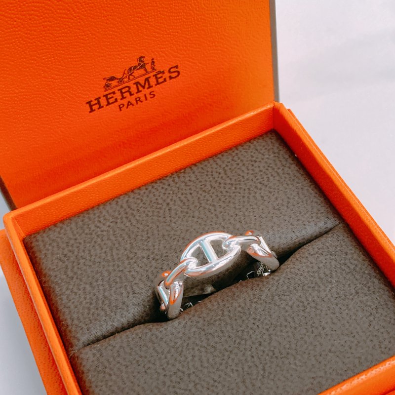 MS0386 Hermes 愛馬仕 豬鼻子 銀戒指 / 介指 小號 Chaine d'ancre Enchainee Ring Small Model Silver 925 Size 54-1