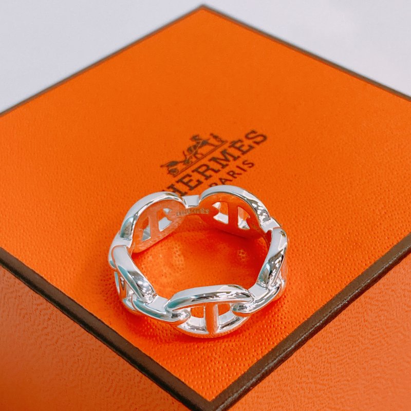 MS0386 Hermes 愛馬仕 豬鼻子 銀戒指 / 介指 小號 Chaine d'ancre Enchainee Ring Small Model Silver 925 Size 54-3