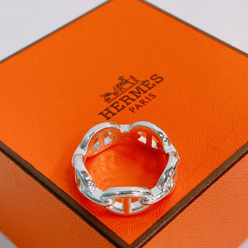 MS0386 Hermes 愛馬仕 豬鼻子 銀戒指 / 介指 小號 Chaine d'ancre Enchainee Ring Small Model Silver 925 Size 54-4