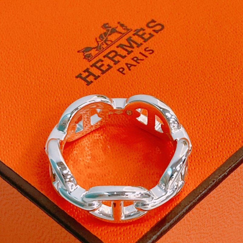 MS0386 Hermes 愛馬仕 豬鼻子 銀戒指 / 介指 小號 Chaine d'ancre Enchainee Ring Small Model Silver 925 Size 54-6