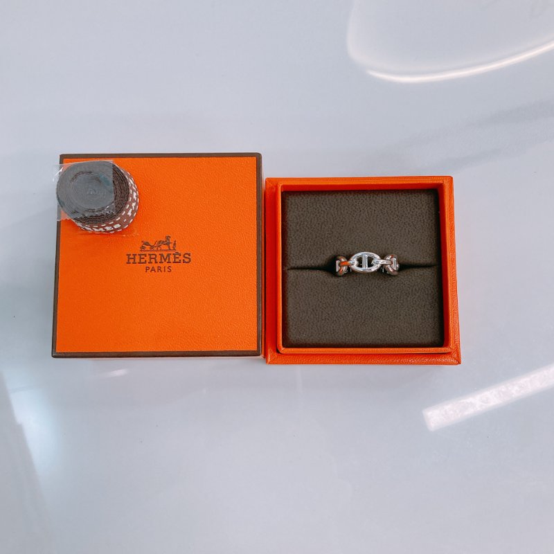 MS0386 Hermes 愛馬仕 豬鼻子 銀戒指 / 介指 小號 Chaine d'ancre Enchainee Ring Small Model Silver 925 Size 54-8