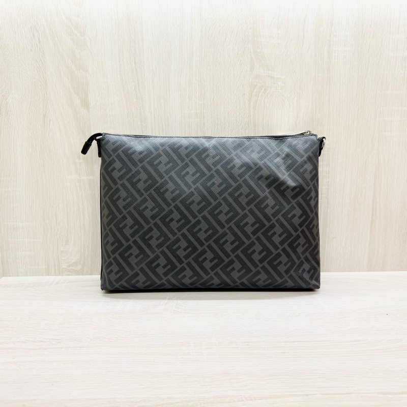 FENDI黑灰拼黃色一字拉鍊側背包7VA470ALKAF0R2A-1