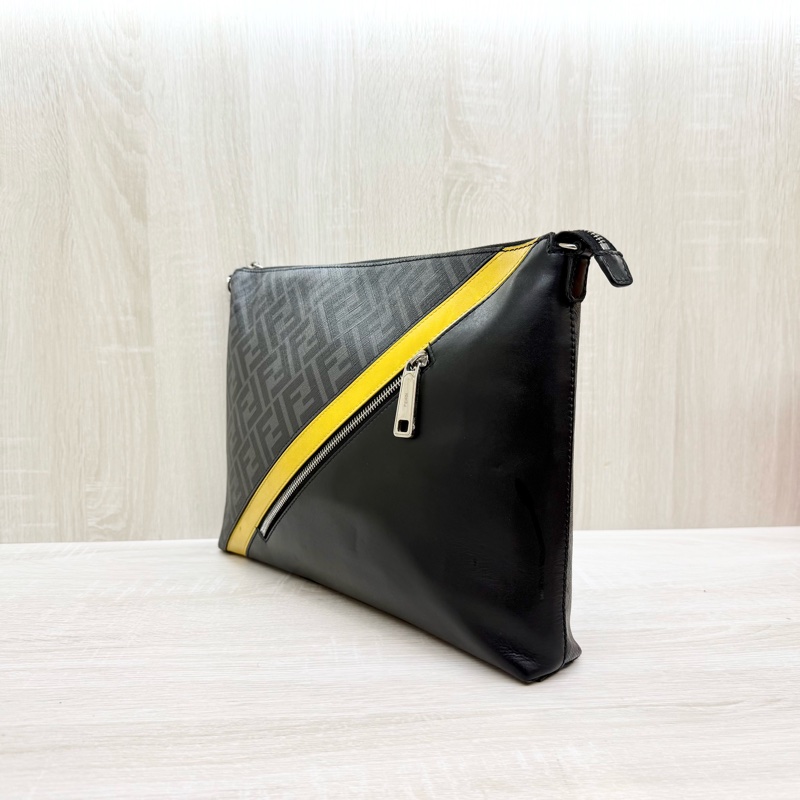 FENDI黑灰拼黃色一字拉鍊側背包7VA470ALKAF0R2A-2