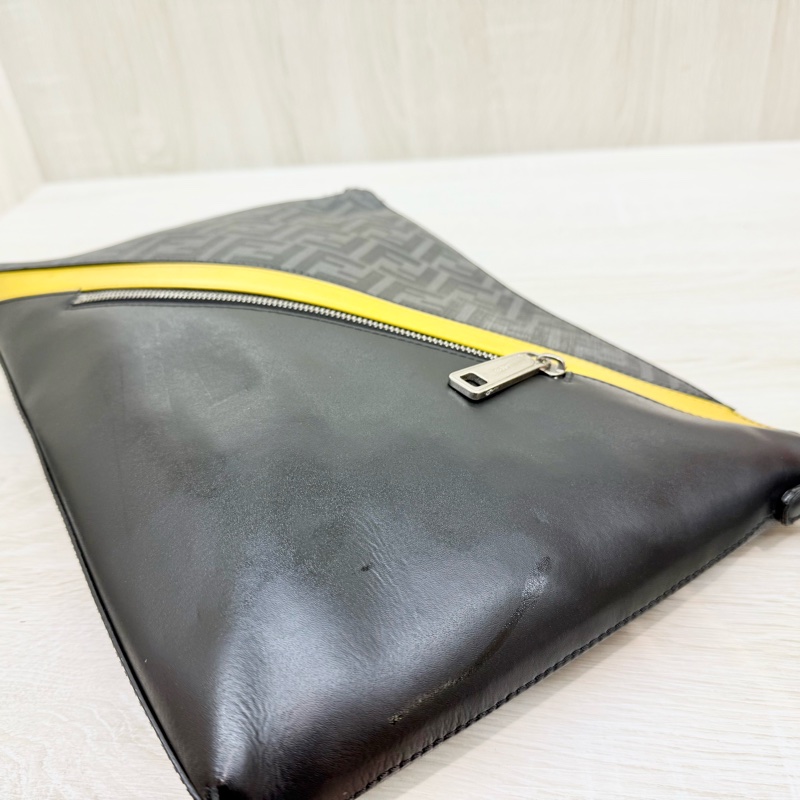 FENDI黑灰拼黃色一字拉鍊側背包7VA470ALKAF0R2A-12