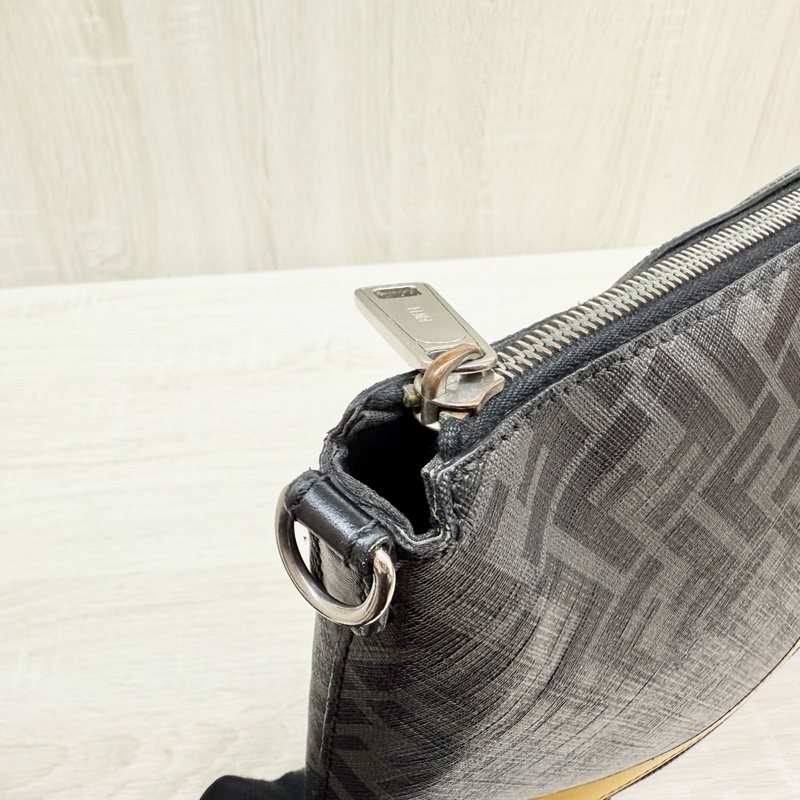 FENDI黑灰拼黃色一字拉鍊側背包7VA470ALKAF0R2A-15