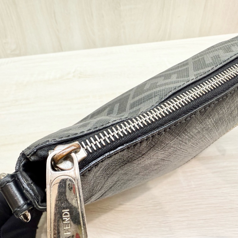 FENDI黑灰拼黃色一字拉鍊側背包7VA470ALKAF0R2A-16