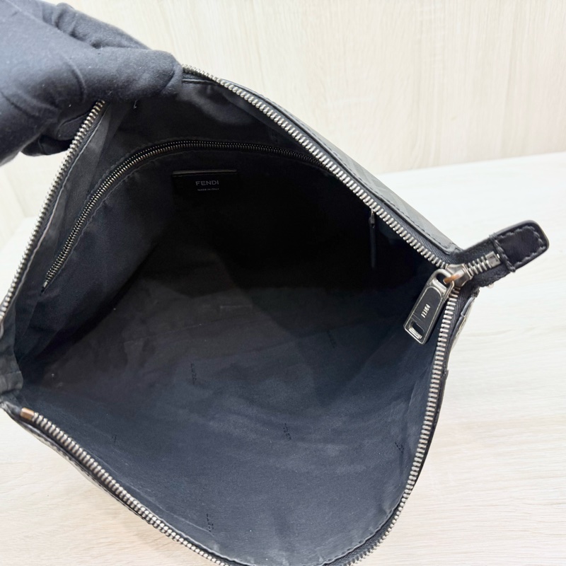 FENDI黑灰拼黃色一字拉鍊側背包7VA470ALKAF0R2A-17