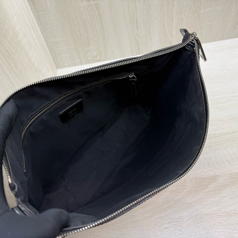 FENDI黑灰拼黃色一字拉鍊側背包7VA470ALKAF0R2A-23