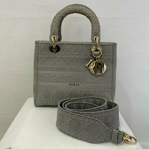 DIOR灰布面黛妃包