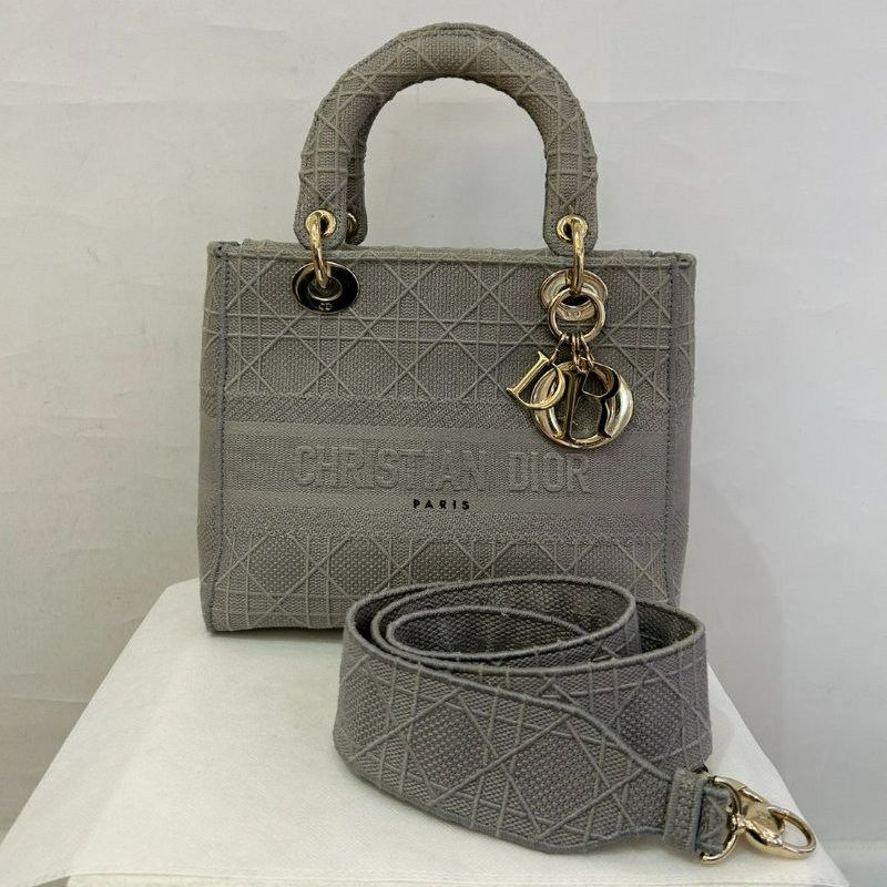 DIOR灰布面黛妃包-0