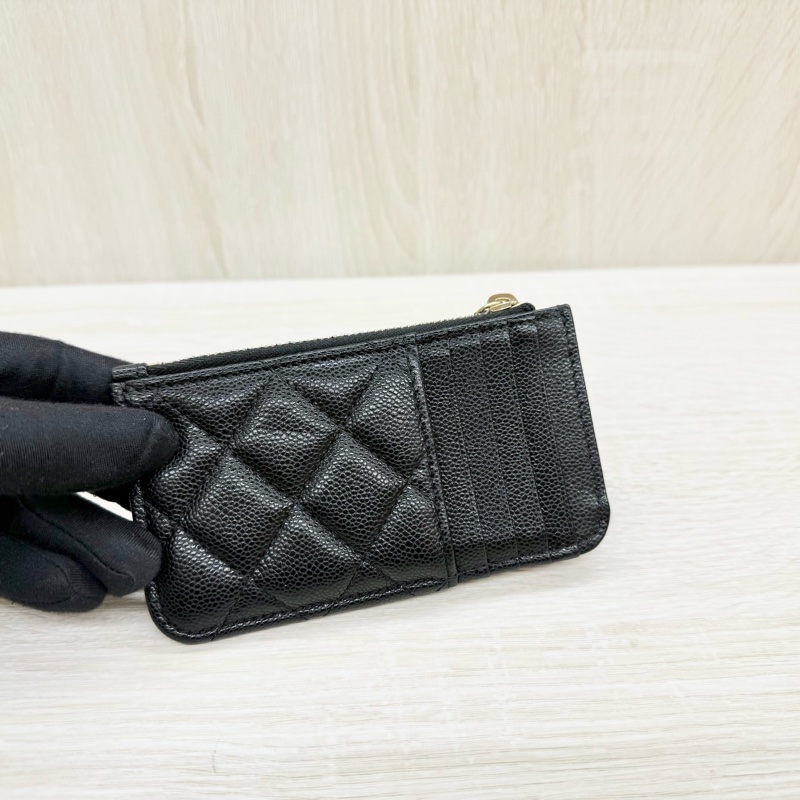 CHANEL黑金牛皮一字拉5卡零錢包AP2570-5