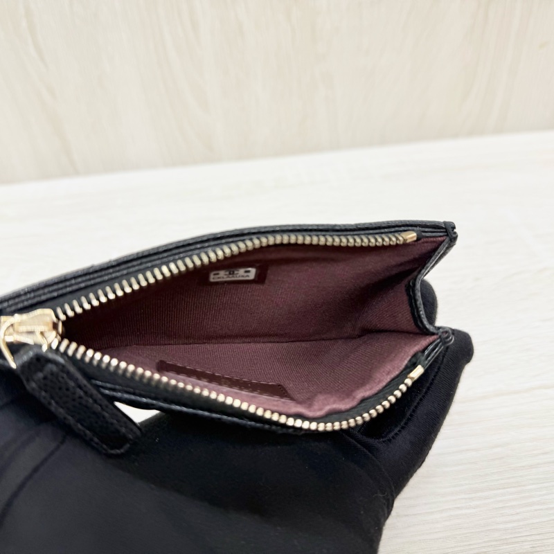 CHANEL黑金牛皮一字拉5卡零錢包AP2570-8