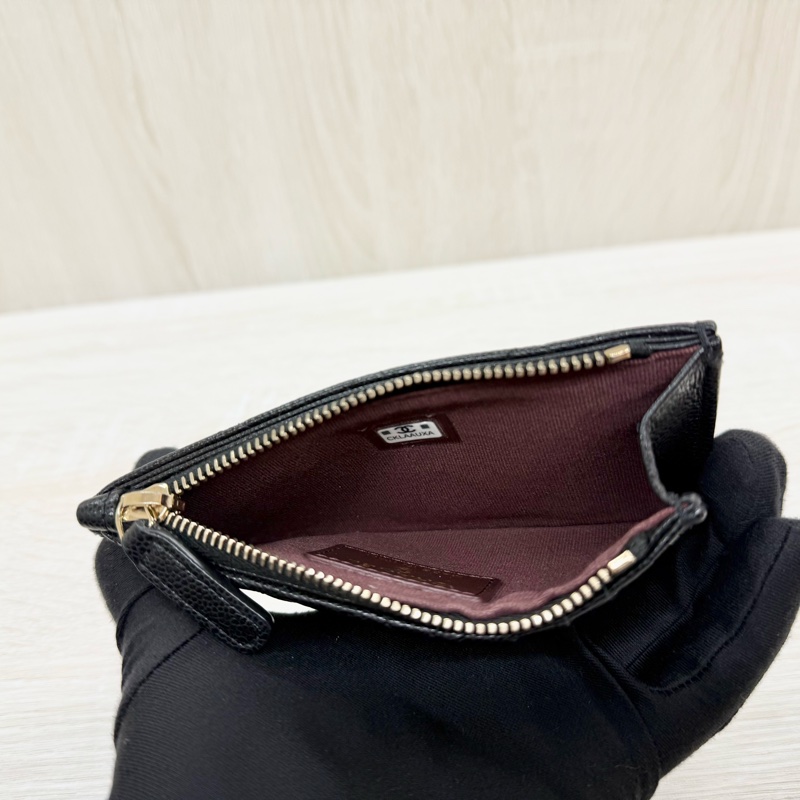 CHANEL黑金牛皮一字拉5卡零錢包AP2570-9