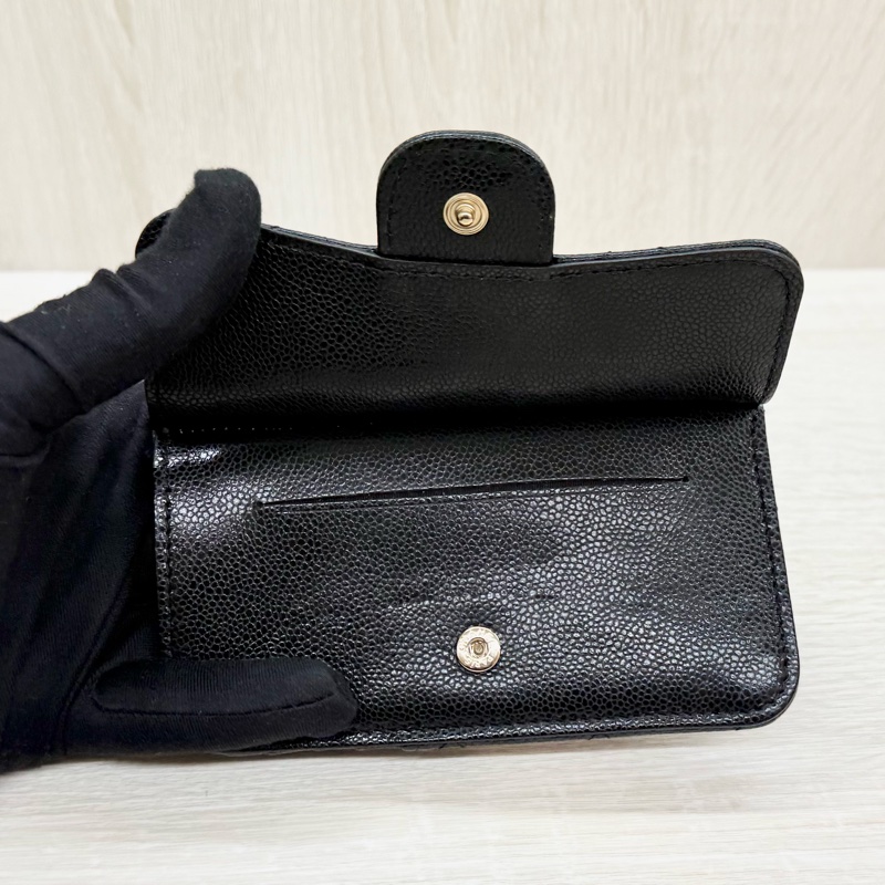 CHANEL黑金牛皮一字拉5卡零錢包AP2570-11